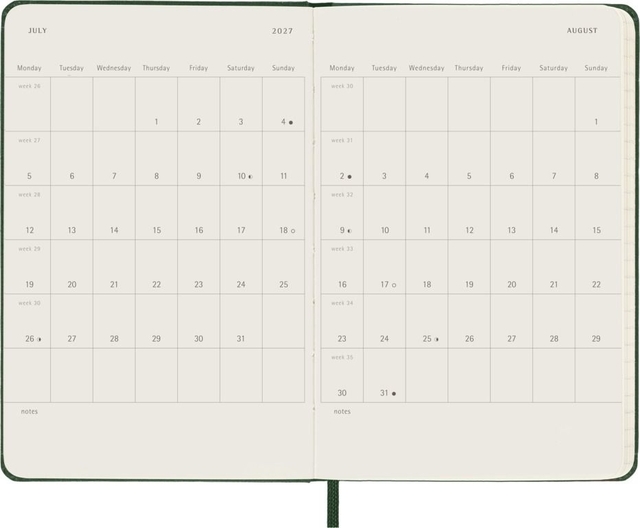 Agenda 2027 Moleskine 12M Planner Weekly 7dagen/1pagina pocket hc myrtle green