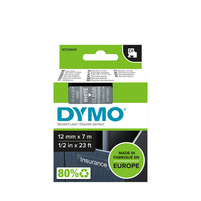 Dymo 4500 Tape 12Mm Wh/Clr45020/S0720600