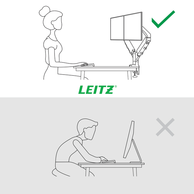 Monitorarm Leitz Ergo ruimtebesparend dubbel grijs