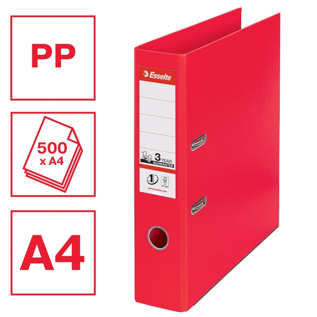 Lever Arch File Esselte No.1 VIVIDA 75mm PP A4 red 5 pieces