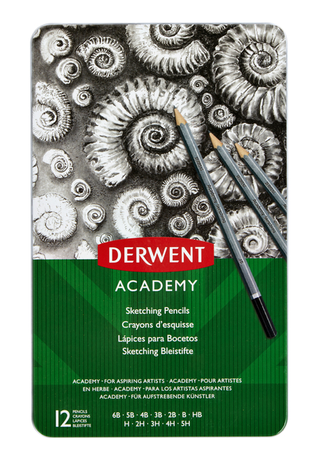 Pencil Derwent Academy 6B5H assorted hardnesses tin of 12 pieces