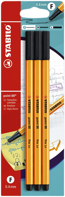 Fineliner STABILO point 88 fijn zwart blister à 3 stuk
