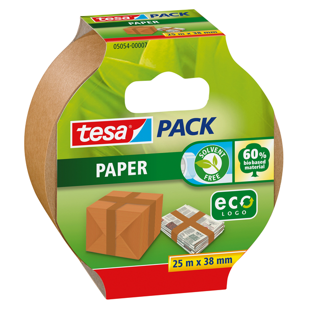 Verpakkingstape tesapack® papier ecoLogo® 25mx38mm bru