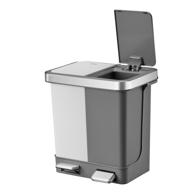 Pedaalemmer EKO Hana Duo Recycling 2x10 liter grijs wit