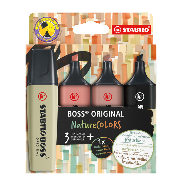 Markeerstift STABILO Boss 70/4 nature colors etui à 4 stuk