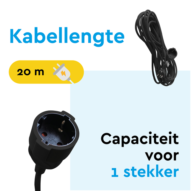 Verlengkabel BRASQ 20m zwart