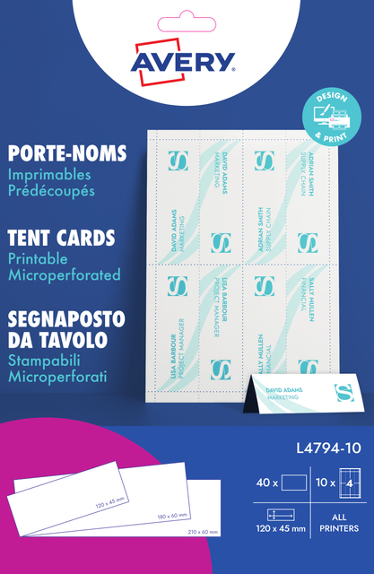 Avery FSC Prntble Tent Card 4TV L4794-10