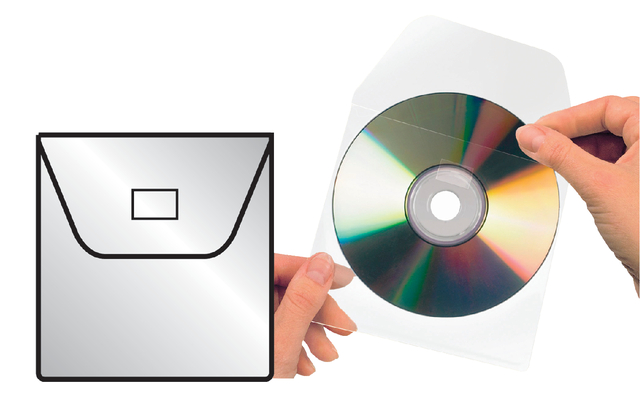100x 3L adhesive CD/DVD rom pockets with flap, 127x127mm