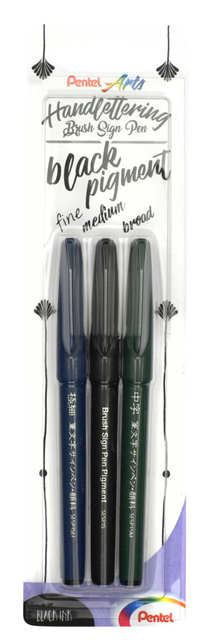Brushpen Pentel XSESP15 zwart blister à 3 stuk