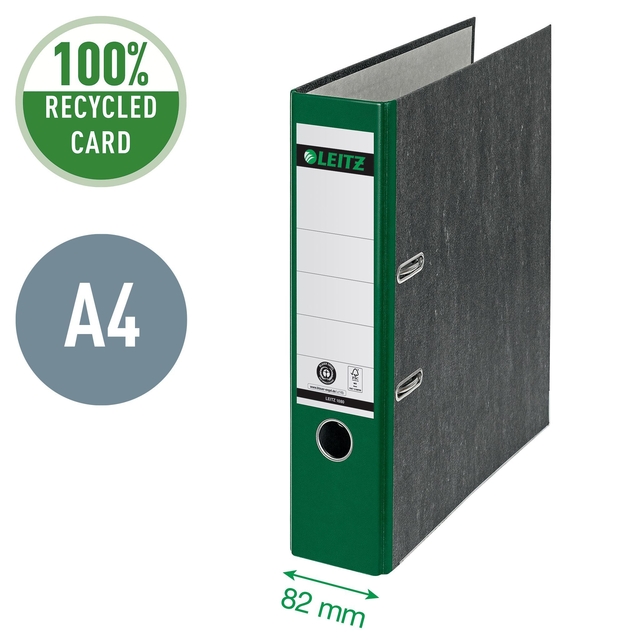 Lever Arch File Leitz  Classic Marbled 80mm, CO2 neutral, 100% recycled card green