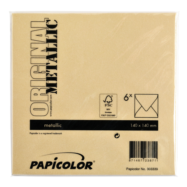 Envelop Papicolor 140x140mm metallic goud pak à 6 stuks