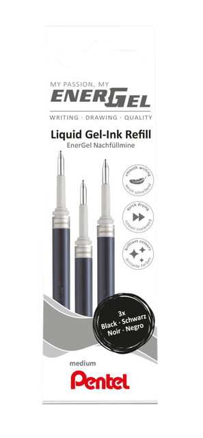 Gelschrijvervulling Pentel LR7 Energel medium zwart set à 3 stuk