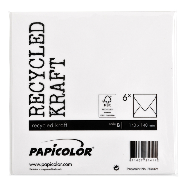 Envelop Papicolor 140x140mm kraft wit pak à 6 stuks