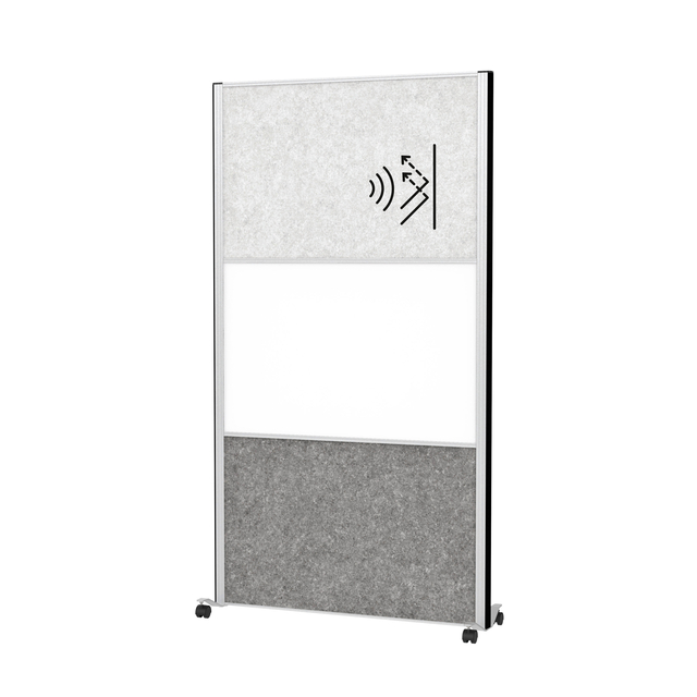 Scheidingswand MAUL akoestiek 100x180 licht- donkergrijs whiteb alum.frame mobiel