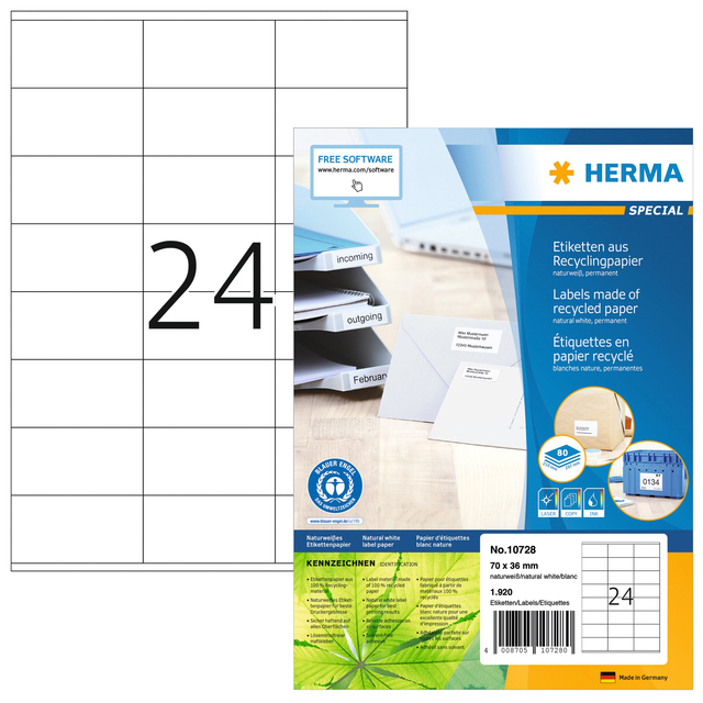 Etiket HERMA recycling 10728 70x36mm wit 1920 stuks