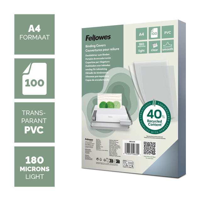 Voorblad Fellowes A4 PVC 180micron 100 stuks