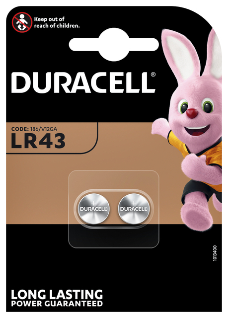 Batterij Duracell knoopcel 2xLR43 alkaline Ø11,6mm 2 stuk
