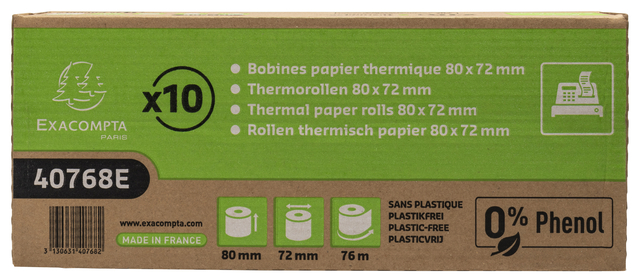 Telrol Exacompta 80mmx76m kern Ø12mm thermisch fenolvri