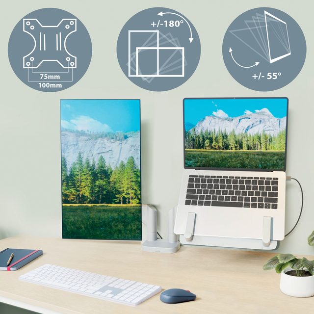 Monitor- en laptoparm Leitz Ergo ruimtebesparend dubbel grijs