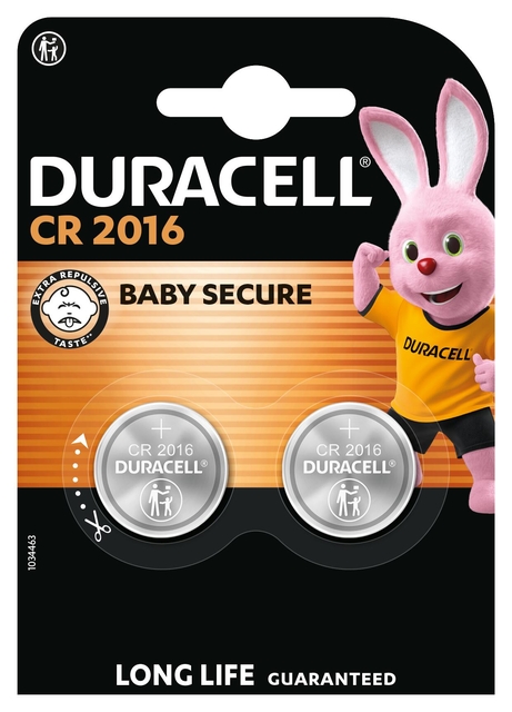 Batterij Duracell knoopcel 2xCR2016 lithium Ø20mm 3V-90mA