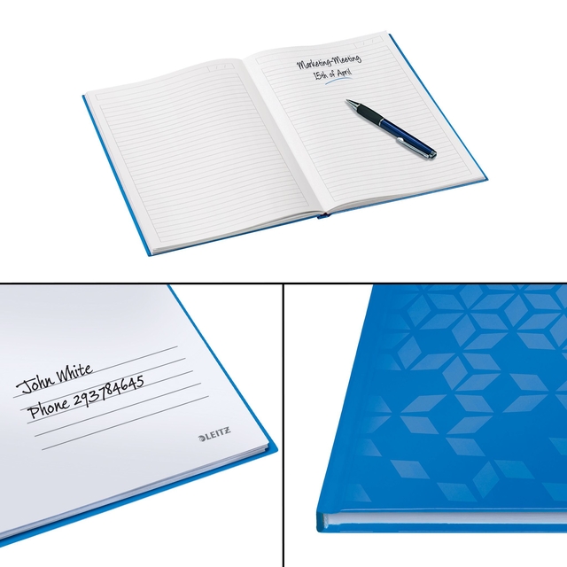 Notitieboek Leitz WOW A4 160blz 90gr lijn blauw