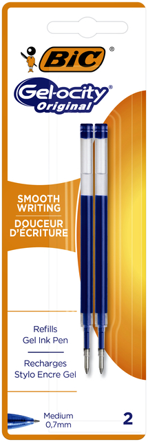 Gelschrijvervulling Bic voor diverse gelpennen medium blauw blister à 2 stuk
