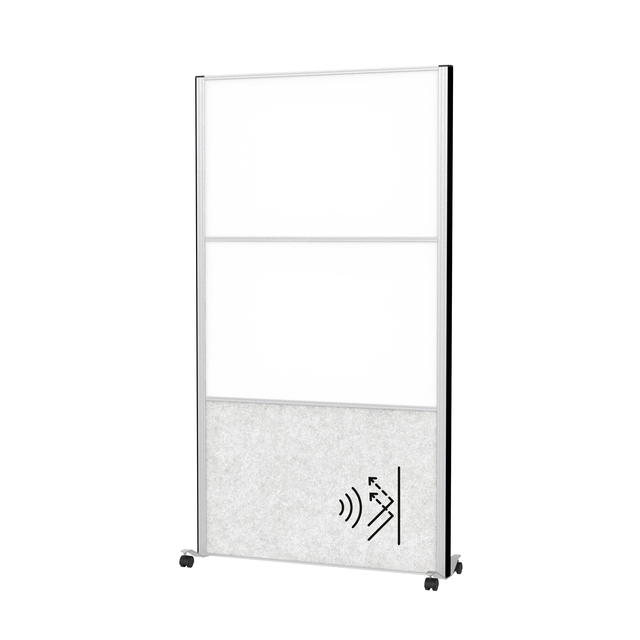 Scheidingswand MAUL akoestiek 100x180 2x whiteb. 1x lichtgrijs alum.frame mobiel