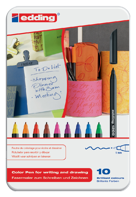 edding 1200 colour pen metal box of 10 assorted