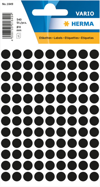 Multi-purpose labels ø 8mm black 540 pcs