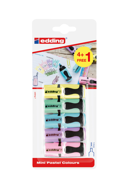 Markeerstift edding 7 mini 1-3mm pastel assorti blister à 4+1 stuk grati