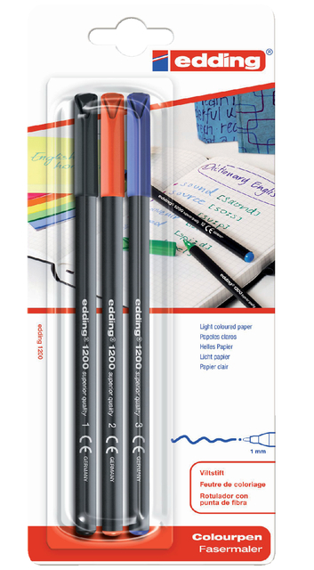 edding 1200 colour pen blister of 3 assorted