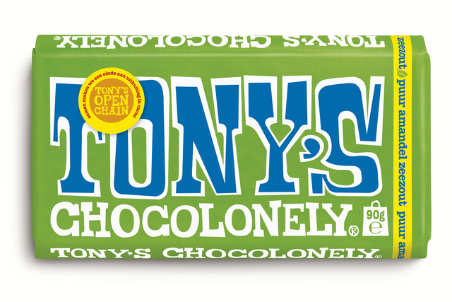 Chocolade Tony's Chocolonely puur amandel zeezout reep 90 gram
