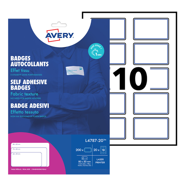 Avery SAVE NameBdg Lab80x50 BluBrd Pk20