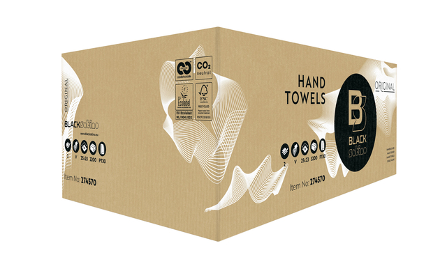 Handdoek BlackSatino PT30 Original v-vouw 2-laags 250x230mm 15x214 vel wit 274570