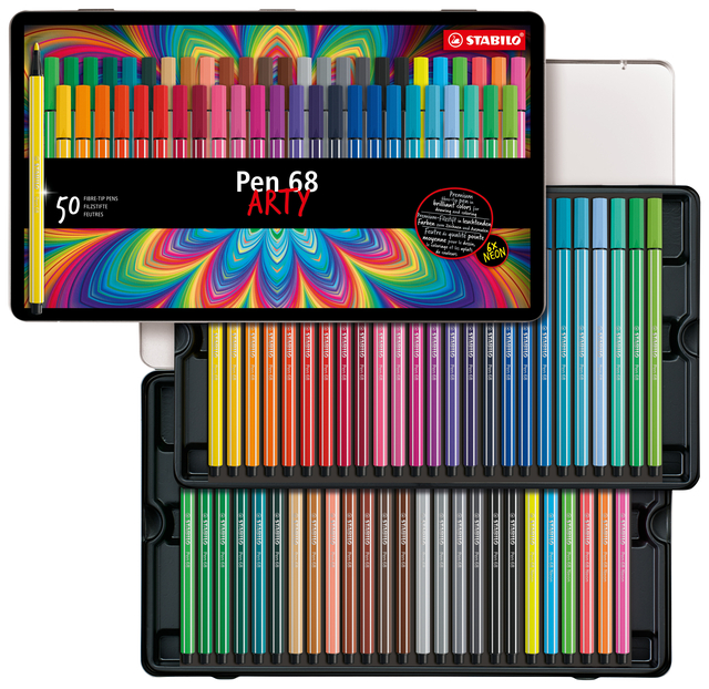 Viltstift STABILO Pen 68/50 Arty medium assorti blik à 50 stuk