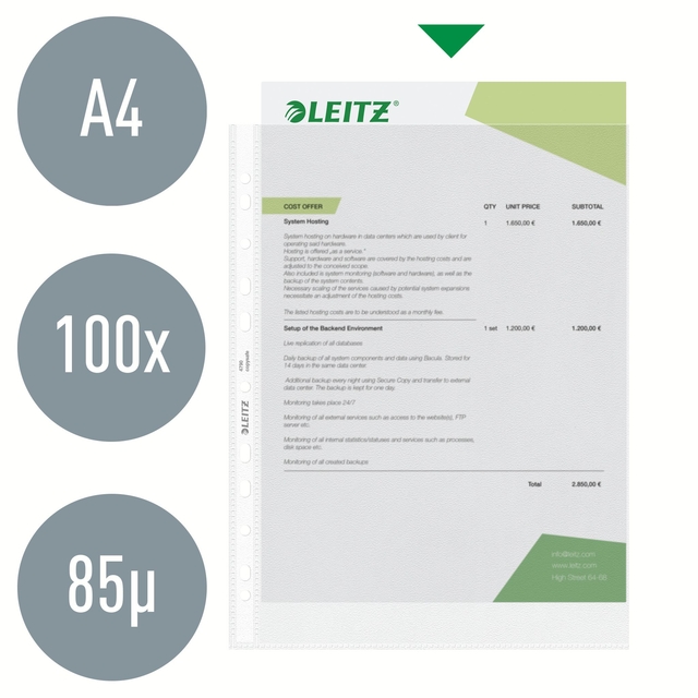 Showtas Leitz Premium standaard 11-gaats copy safe 0.085mm PP A4 transparant 100 stuks