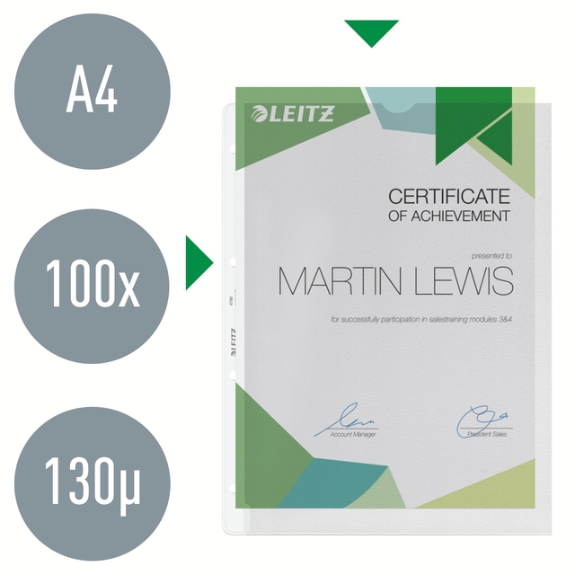Showtas Leitz Premium met uitsnede copy safe 0.13mm PP A4 transparant 100 stuks