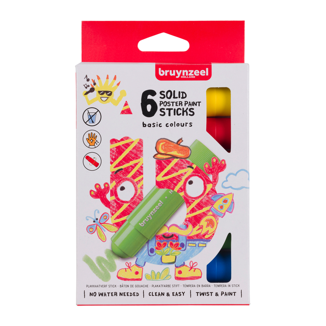 Verfstiften Bruynzeel Kids set à 6 basiskleuren