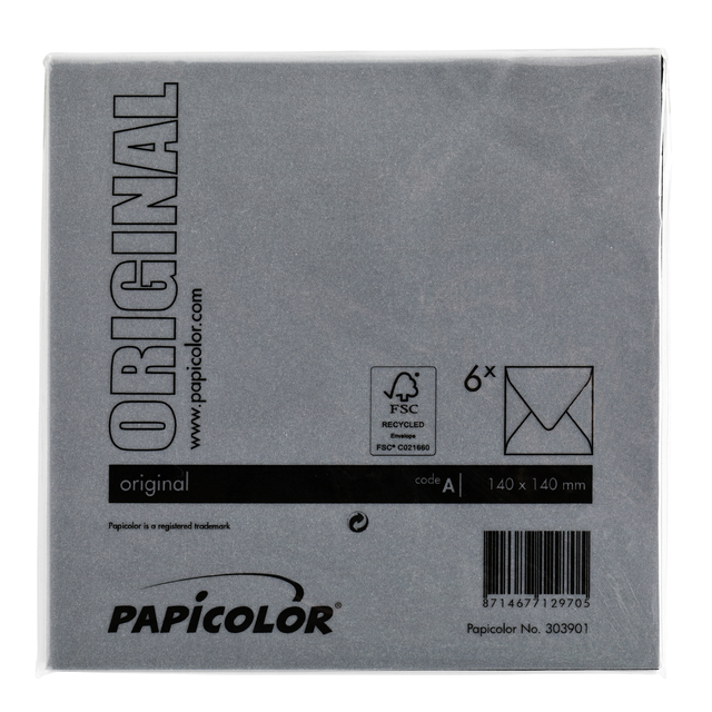 Envelop Papicolor 140x140mm ravenzwart pak à 6 stuk