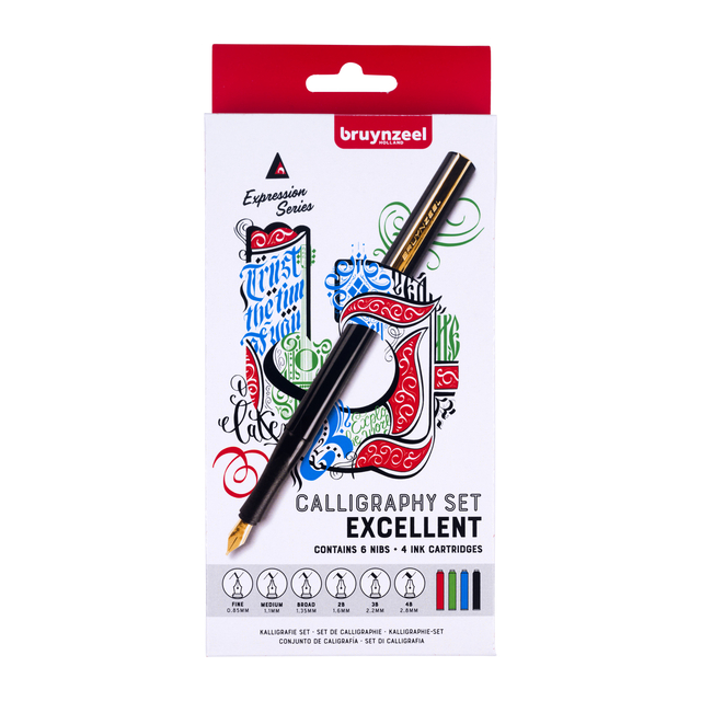 Kalligrafiepen Bruynzeel luxe set à 14 stuks 6034401