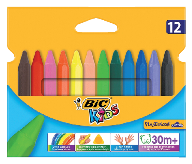 Kleurkrijt BicKids  857 Plastidecor triangel assorti etui à 12s