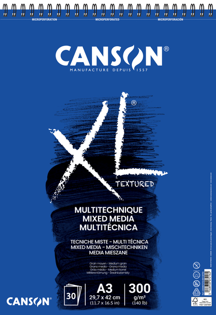 Aquarelblok Canson  XL Mix Media  A3 300gr 30vel spiraal 30 vel