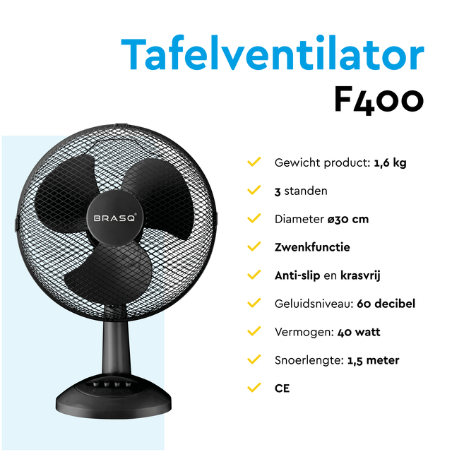 Tafelventilator BRASQ F400 Ø 30cm zwart