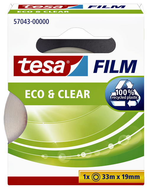 tesafilm eco & clear, eco-friendly self-adhesive transparent tape, 33m:19mm