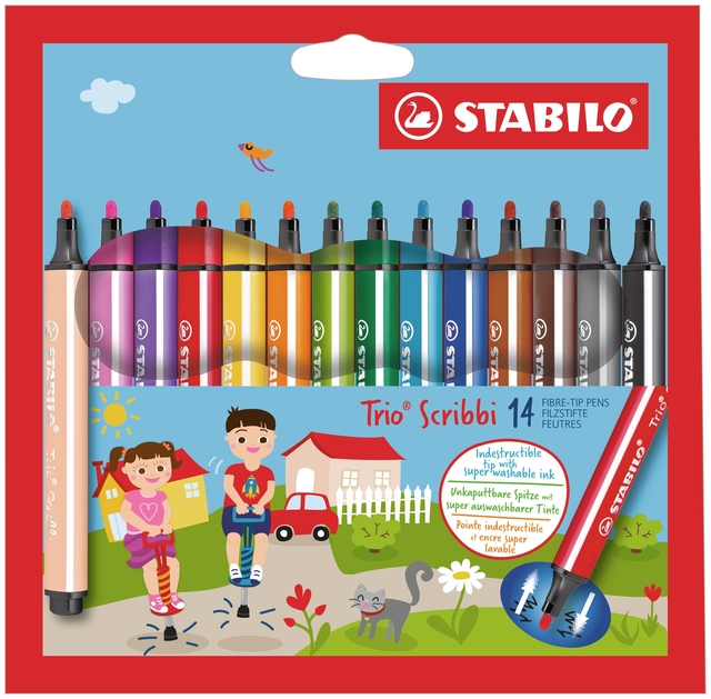 Viltstift STABILO Trio Scribbi 368/14 assorti etui à 14 stuk