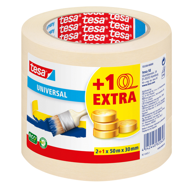Afplaktape tesa®  Economy 50mx30mm geel 2+