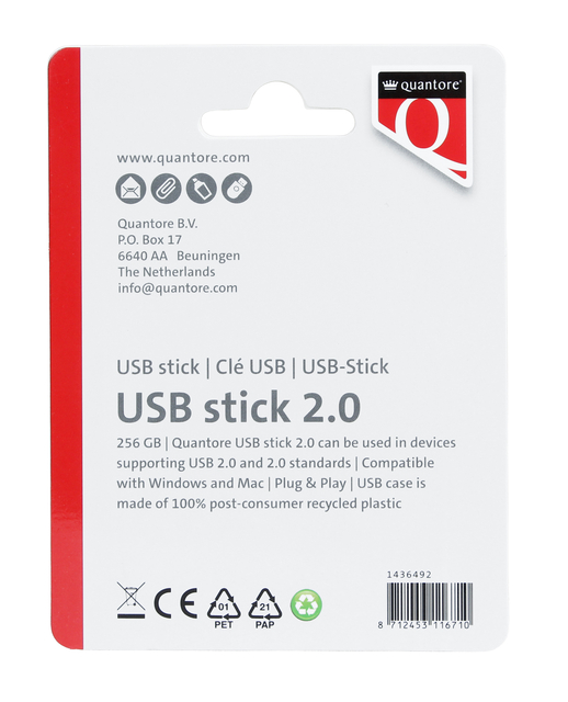 USB stick 2.0 Quantore USB-A 256GB zwart