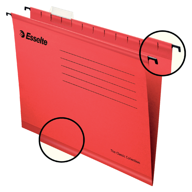 Reinforced Suspension File Esselte Classic folio V-bottom red