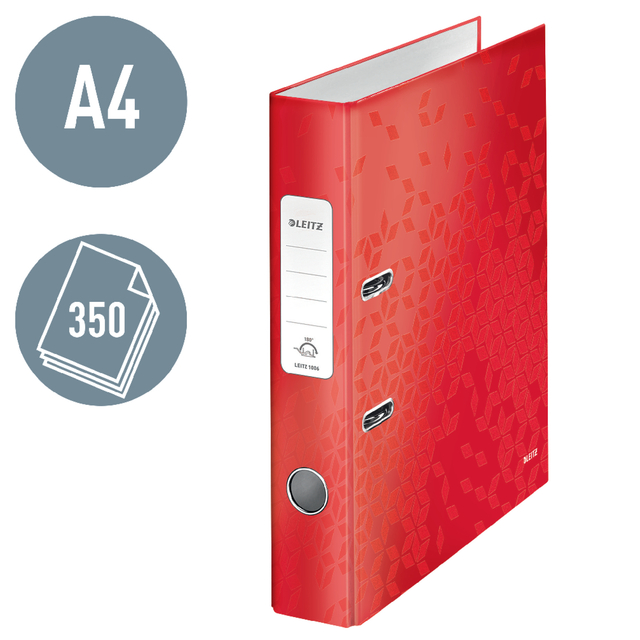 Lever arch file Leitz WOW 180 gelatinized 50mm A4 red