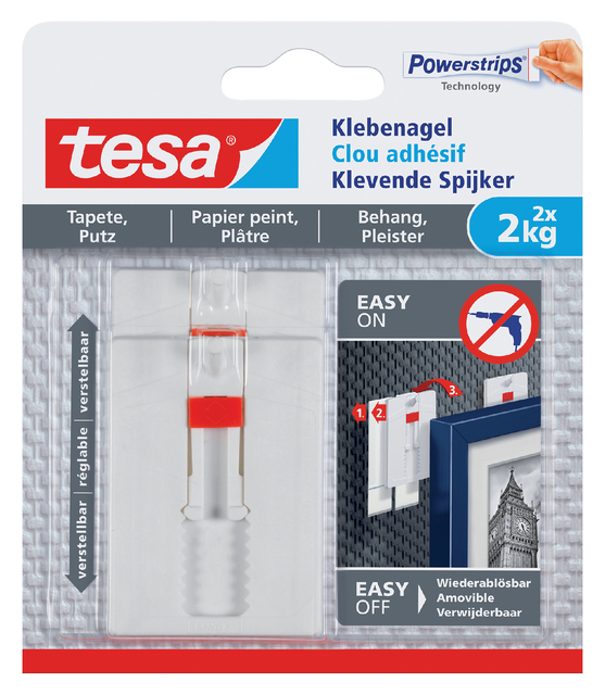 tesa SMS Adhesive Nail, adjustable, 2kg, Wallpaper